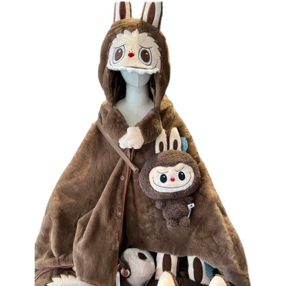 POP MART Pop Land Exclusive The Monsters Labubu Hooded Cape Blanket Brown